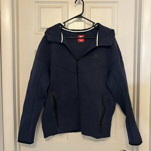 SOLD Nike Sweatshirt Mens Navy Tech Fleece Windrunner Full Zip Hoodie Logo - L